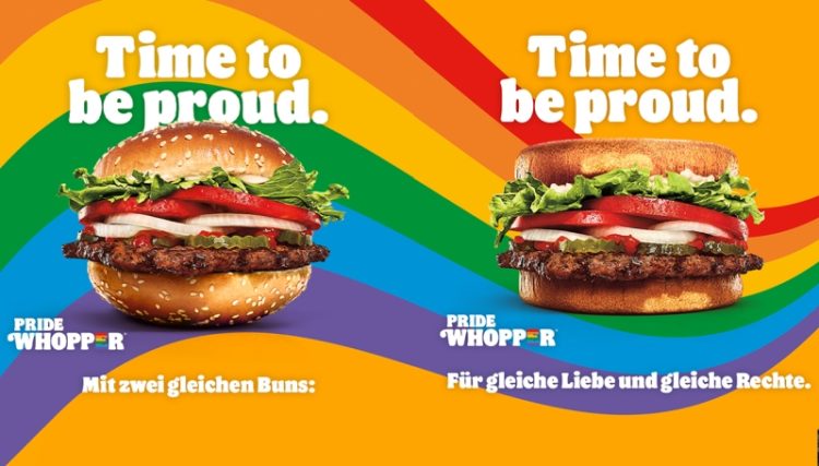 Burger King offers a "Pride Whopper" with "two equal buns"