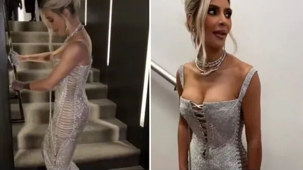 Kim Kardashian leaps like a frog in tight dress trouble