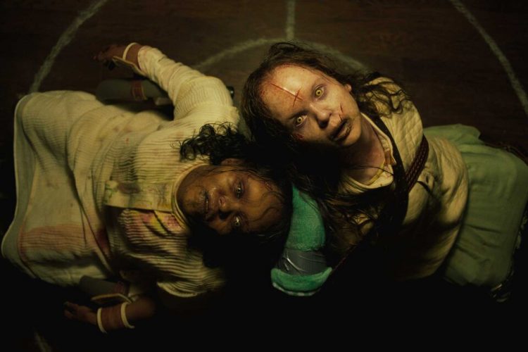 Angela Fielding (Lidya Jewett) and Katherine (Olivia Marcum) appear in a scene from The Exorcist: Believer. Image Credit: Universal Pictures