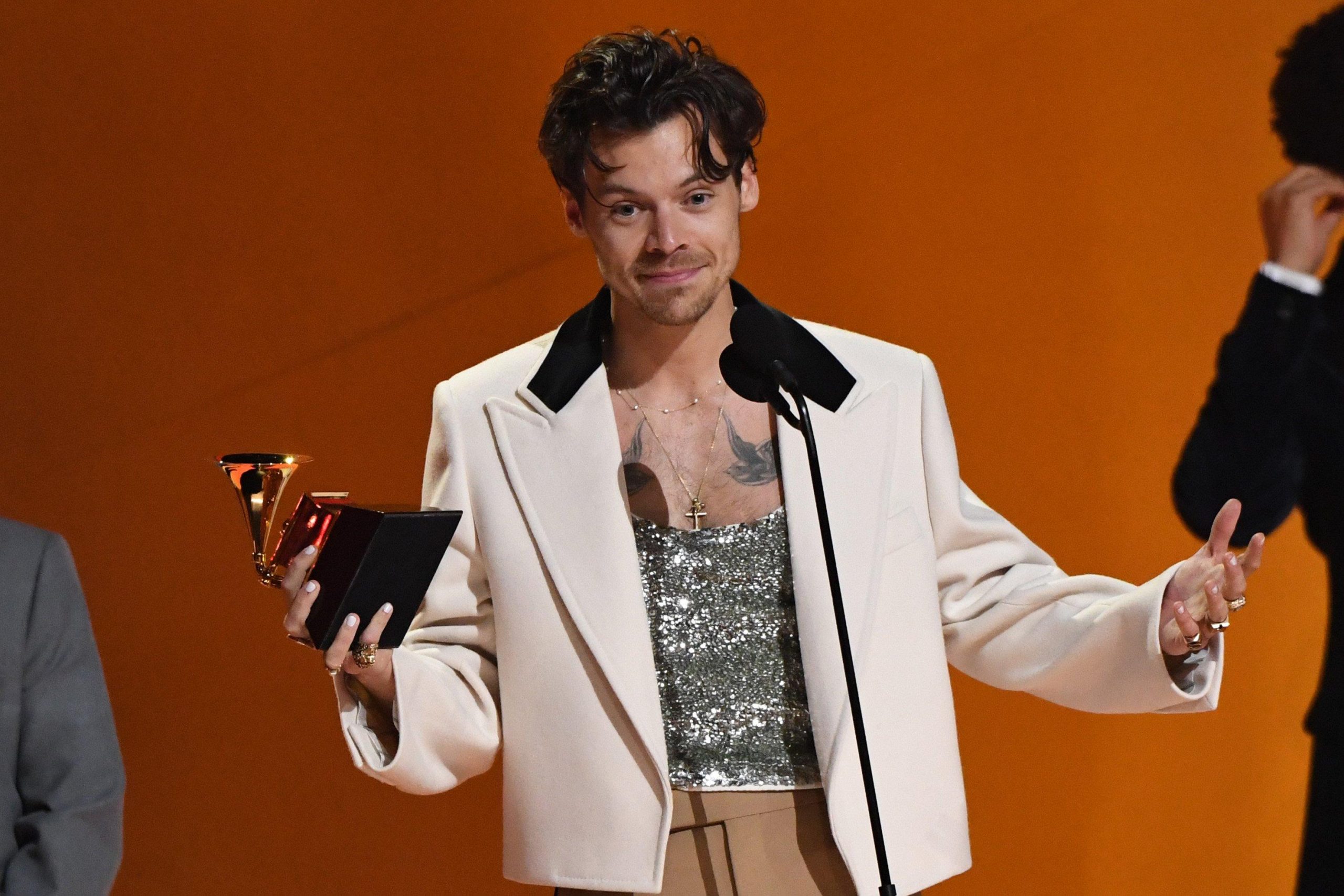 Harry Styles 2023 grammys aoty acceptance speech GettyImages 1463308039 scaled