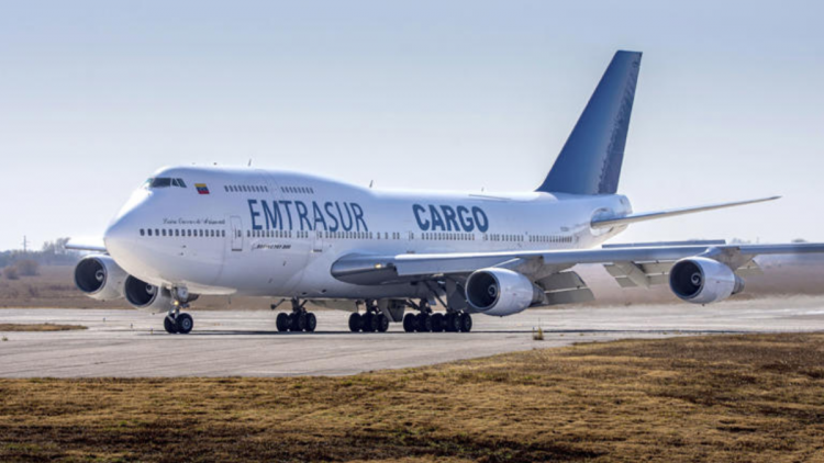 FILE - A Venezuelan-owned Boeing 747, operated by Venezuela's state-owned Emtrasur cargo line, taxis on the runway after landing in Cordoba, Argentina, June 6, 2022. The U.S. government said Monday, Feb. 12, 2024, it has seized a Boeing 747 cargo plane that officials say was previously sold by a sanctioned Iranian airline to a state-owned Venezuelan firm in violation of American export control laws. (AP Photo/Sebastian Borsero, File)