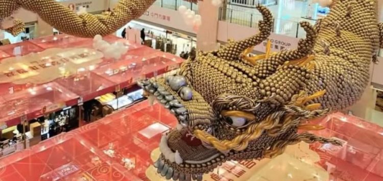 Worlds largest balloon dragon assembled in Hong Kong