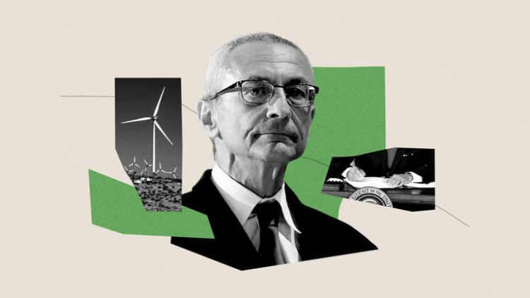 Collage of John Podesta with photos of wind turbines and President Joe Biden signing The Inflation Reduction Act
© Provided by Grist