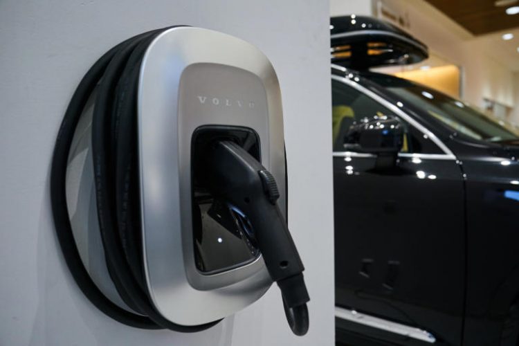 A Volvo Type 2 electric vehicle charging plug at a dealership in New York on Jan. 30, 2024. Photographer: Bing Guan/Bloomberg via Getty Images Bloomberg/Getty Images
© Bloomberg/Getty Images
