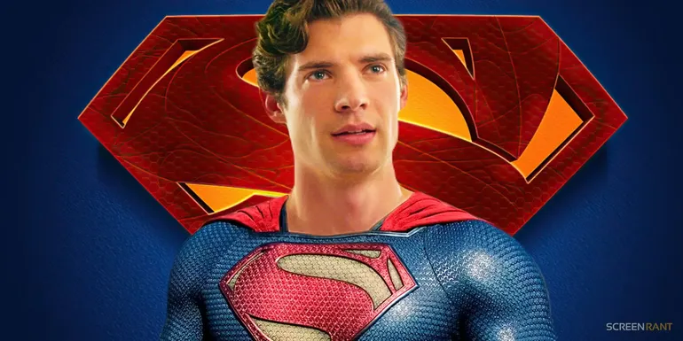 montage of david corenswet wearing man of steel s superman suit in front of a superman logo with blue background 9461