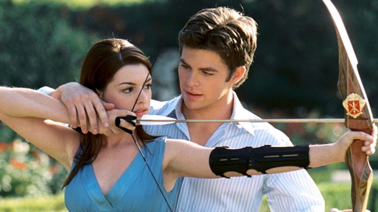 Nicholas (Chris Pine), right) proves an unlikely suitor for Princess Mia (Anne Hathaway, left).