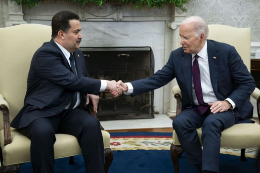 Iraqi Prime Minister Mohammed Shia Al Sudani meets with US President Joe Biden at the White House during his official state visit – Photo: UPI