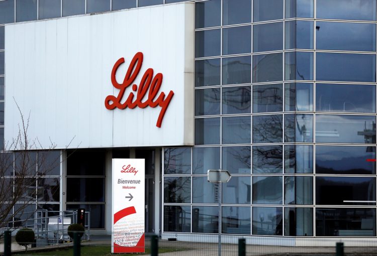 FILE PHOTO: The logo of Lilly on a wall of Lilly France, part of  Eli Lilly and Co, in Fegersheim near Strasbourg, France, February 1, 2018. Picture taken February 1, 2018. REUTERS/Vincent Kessler