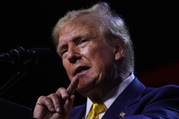 Donald Trump speaking during a Turning Point PAC town hall at Dream City Church on June 06, 2024 in Phoenix, Arizona. Trump is only four points ahead of Joe Biden in his home state of Florida according to a new survey.