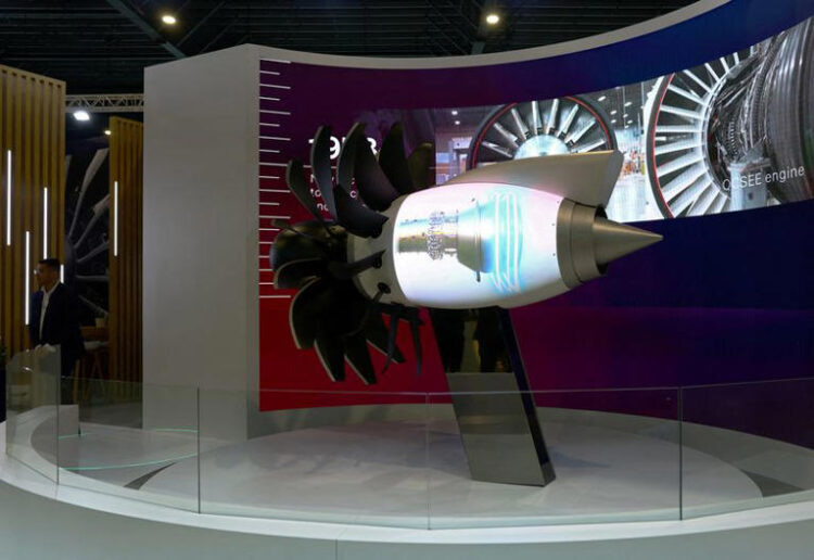 A view of the GE Aerospace booth during the Singapore Airshow at Changi Exhibition Centre in Singapore February 21, 2024. REUTERS/Edgar Su/File Photo