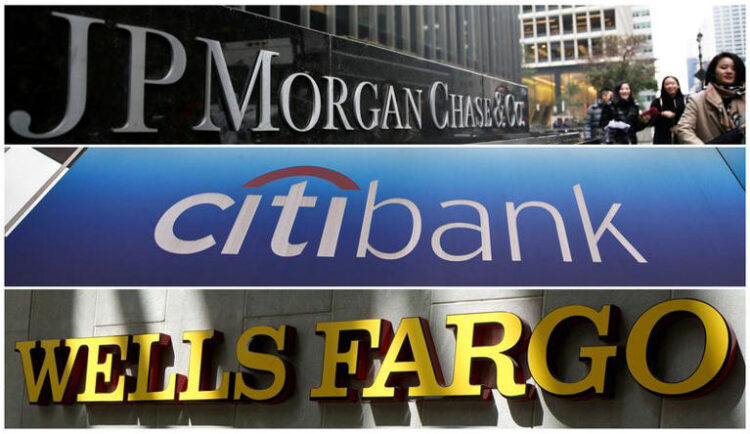 Signs of JP Morgan Chase Bank, Citibank and Wells Fargo & Co. bank are seen in this combination photo from Reuters files. REUTERS/File Photo