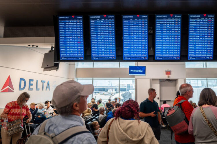 The CrowdStrike outage caused widespread flight delays across states and airlines. Getty Images