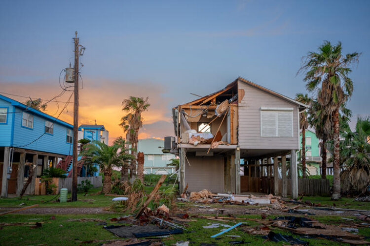 A home is severely damaged after Hurricane Beryl swept through Freeport, Texas, on July 8, 2024.